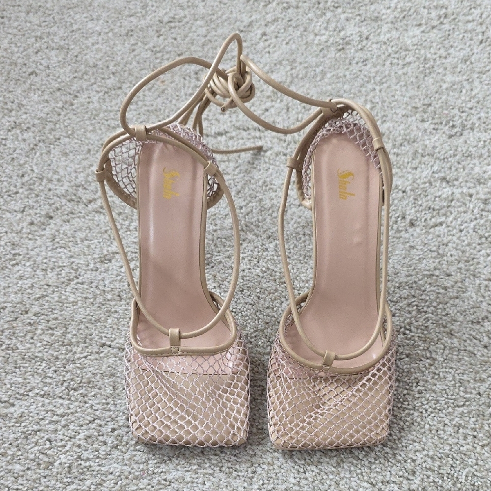 Stylish Beige Strappy Women's Heels